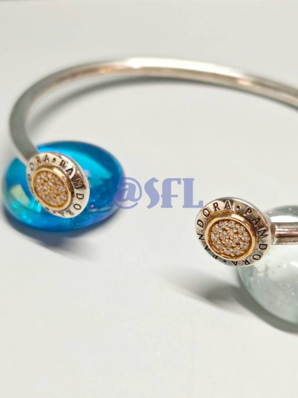 Authentic Pandora Sterling Silver 14k Gold Signature Open Bangle Retired Size 1